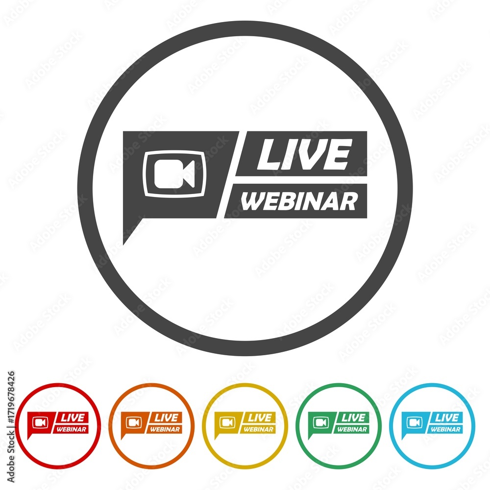 Poster live webinar button icon. set icons in color circle buttons