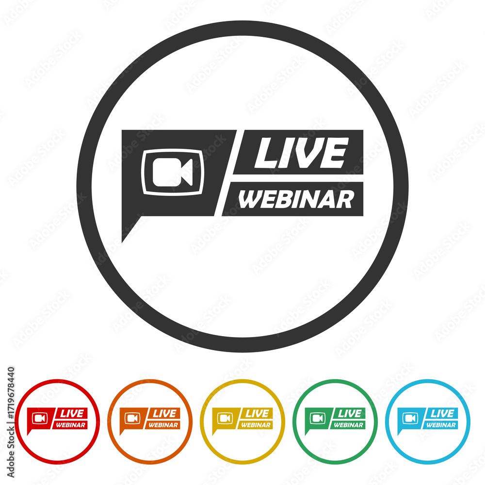 Poster live webinar button icon. set icons in color circle buttons