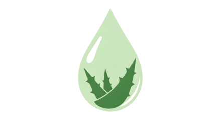 Vector aloe vera geometric style icon in a flat green droplet. Branding element for natural skincare, organic cosmetics, and wellness products, symbolizing purity and health