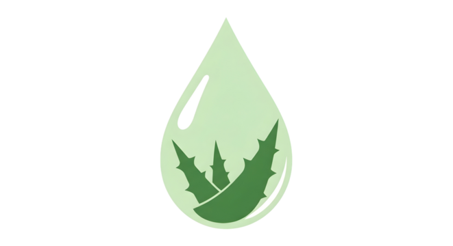 Vector aloe vera geometric style icon in a flat green droplet. Branding element for natural skincare, organic cosmetics, and wellness products, symbolizing purity and health