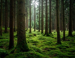 Obraz premium Misty forest floor covered in moss
