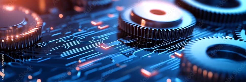 Aufkleber gears and circuit board creating abstract technology concept