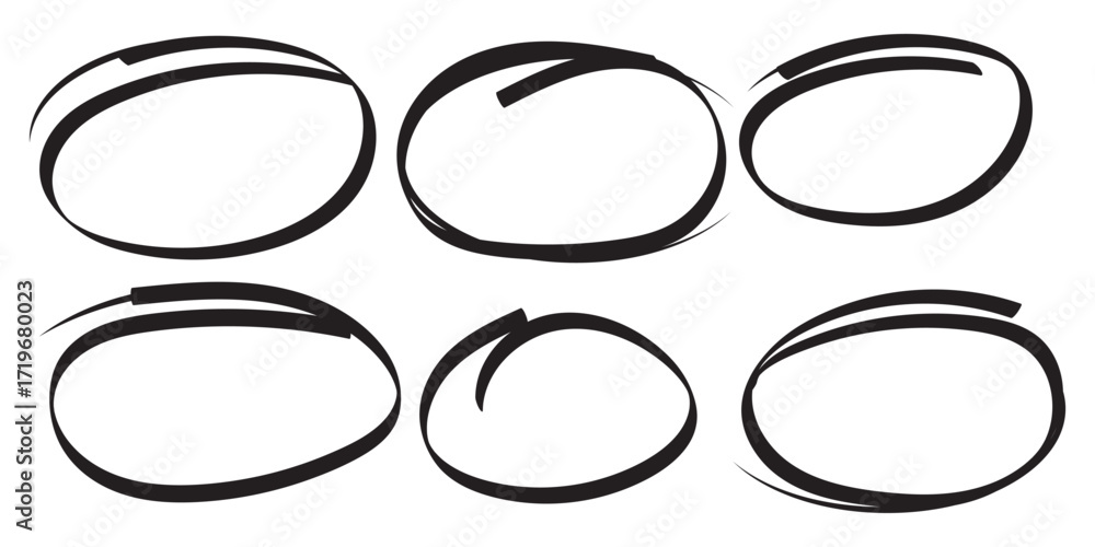 Aufkleber hand drawn circle highlighter line sketch set. vector marker circular lines, doodle round circles fo
