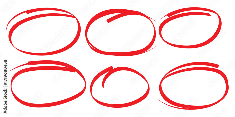 Aufkleber hand drawn circle highlighter line sketch set. vector marker circular lines, doodle round circles fo