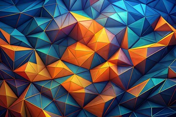 Vibrant Low-Poly Geometric Pattern with Blue and Orange Crystalline Facets and Dynamic Tessellated Design