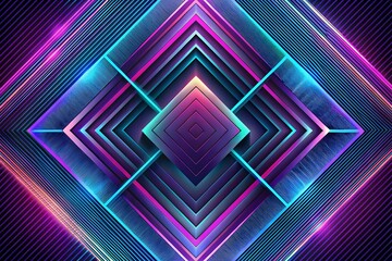 Futuristic Symmetrical Diamond Pattern with Vibrant Neon Colours and Kaleidoscopic Digital Effect