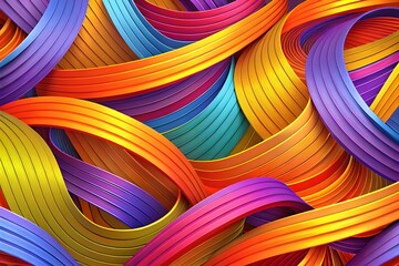 Vibrant Abstract Digital Artwork with Overlapping Flowing Ribbons in Warm and Cool Gradient Colours