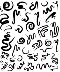 Simple monochromatic doodle curvy lines vector seamless pattern. Snake shaped hand-drawn elements on white backdrop. Creative art texture for printing on different surfaces.