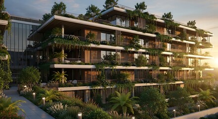 Fototapeta premium Modern Tropical Apartment Building Exterior Design.