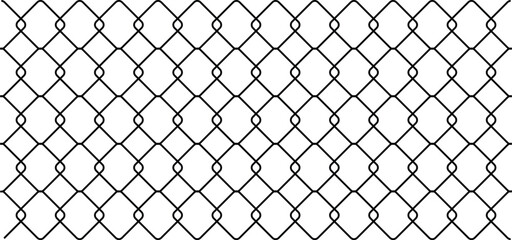 Seamless metal chain link fence. Metal lattice with rhombus, diamond shape silhouette. Steel texture design for fences, cages, and grates. Flat vector illustration on transparent background
