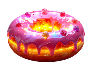Firefly_Jelly-Filled Donut Lamp Glowing from Icing and Center – Isolated on Transparent Backg