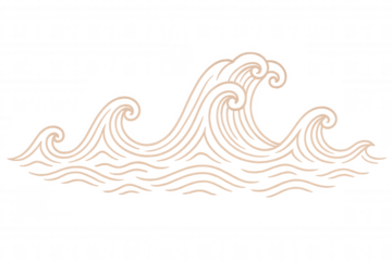 Ocean waves line art drawing in japanese style, abstract water swirling pattern illustration background