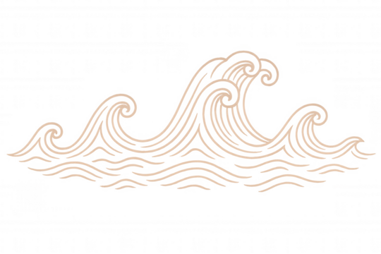 Ocean waves line art drawing in japanese style, abstract water swirling pattern illustration background