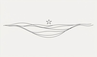 Minimalist Star and Waves Line Art on Textured White Background