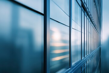 Seamless gradients of blue blending into reflective window forms, a poetic visualization of corporate evolution and ambition. Modern entrepreneurship and success concept. Business background.
