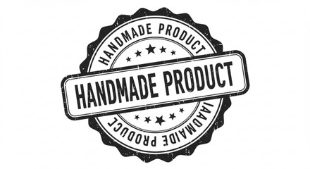 Fototapeta premium Illustration of a black and white handmade product stamp with stars and a jagged circular border design