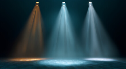  street lamps, three spotlights shining down on the ground, with a transparent background.