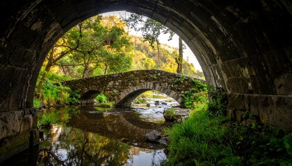 Fototapeta premium Stone arch bridge through a tunnel
