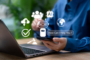 Ethical AI and Data Privacy, Businesswoman Using Smartphone with Artificial Intelligence Carefully, Protecting Sensitive Financial, Legal Information, Responsible Technology,Digital Security Awareness