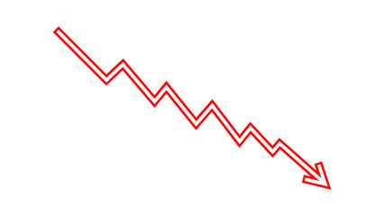 Down fall red arrow line graph financial loss concept, Red arrow downward direction, Stock market fall, Business loss, Market crash, Economic loss. Vector illustration.