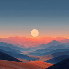Fototapeta premium Serene sunset over mountains nature landscape tranquil view