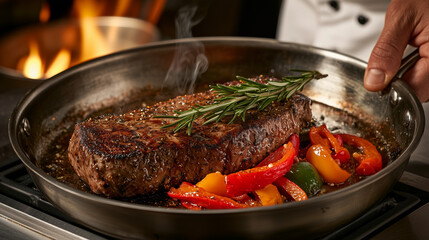 炎に包まれる豪快ステーキソテー