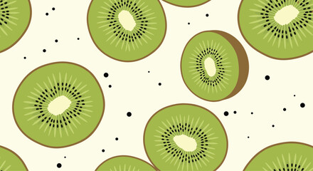 Fototapeta premium A vibrant and refreshing pattern featuring sliced kiwis against a speckled background.