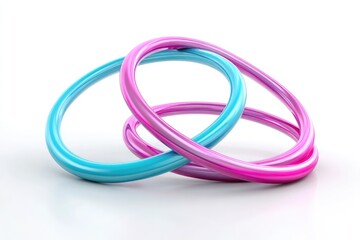 Naklejka premium Intertwined vibrant turquoise and fuchsia rings create a dynamic abstract design on a plain white background.