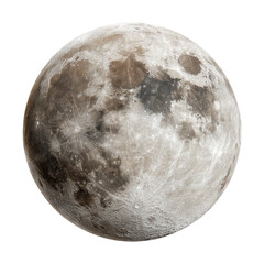 Full moon with crater details. Isolated white background. Png format