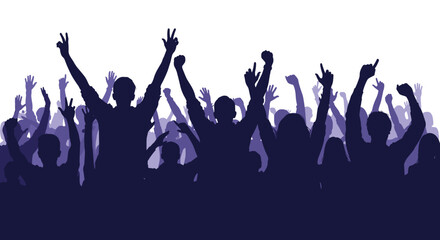 Obraz premium Excited crowd cheering and raising hands in celebration at a concert or event.