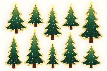 Fototapeta premium stylized neon Collection of a Christmas trees shapes with gold texture. Pine icon set. fir trees