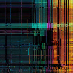 • Abstract glitch static pattern, colorful VHS interference, broken CRT texture, vintage television noise