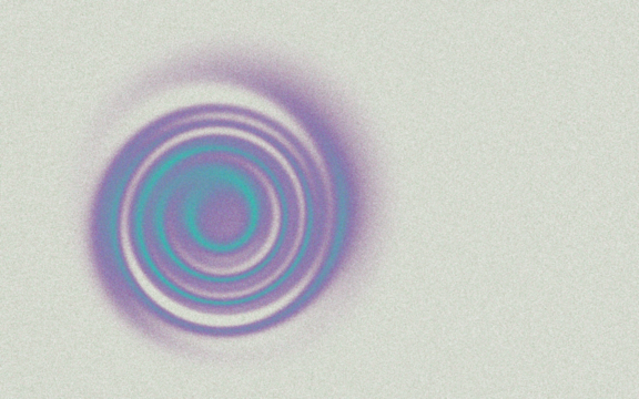 Abstract swirling concentric circles in vibrant purple and teal, set against a muted olive-green background - Powered by Adobe