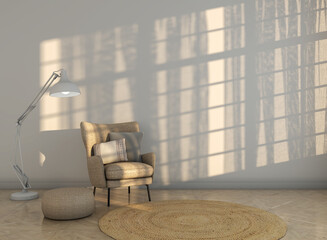 Large luxury modern bright interiors Living room mockup illustration 3D rendering image