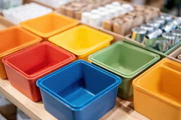 Colorful plastic storage bins for organization