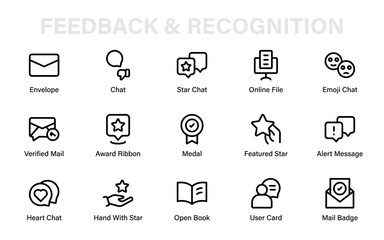 Feedback and Recognition Icon Set, simple feedback review outline vector pack for communication evaluation and survey responses