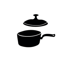 Simple black silhouette of a saucepan and lid on white background