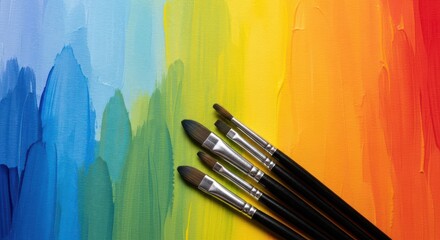 Colorful Abstract Painting Background With Artist Brushes