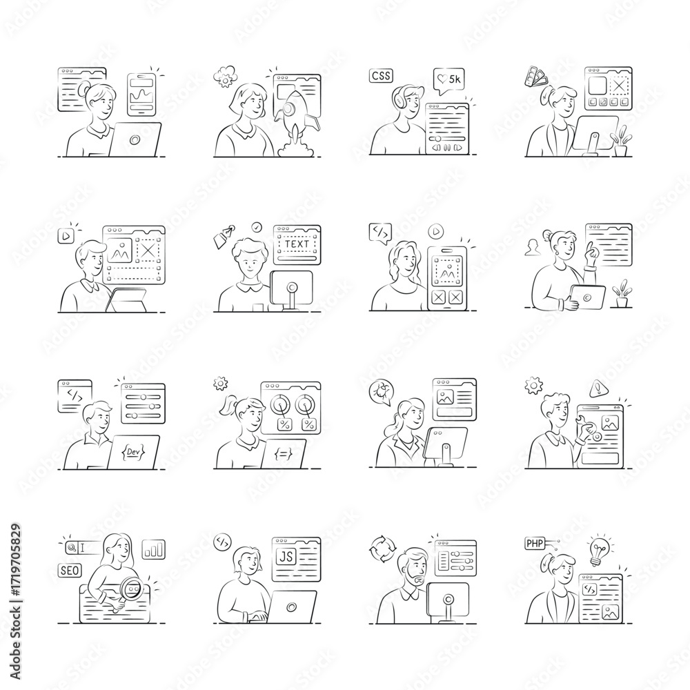 Poster take a look at this amazing hand drawn illustration set of web development team members working on d