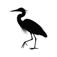 Silhouette of a wading bird with long legs and neck
