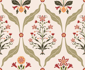 Vector Hand drawn colourful geometric flowers Motifs African boho paisley, seamless patterns with floral for fabric Ethnic Indian Pattern, textiles, clothing, wrapping paper, backdrop, banner.
