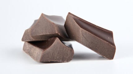 Handcrafted Chocolate Pieces, White Background, Clean Product Photography, Soft Shadows, Realistic Textures, Minimalist Composition