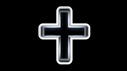 Obraz premium A simple, stylized Christian cross icon in white against a solid black background, creating a bold, minimalist and elegant graphic design.