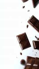 Handcrafted Chocolate Pieces, White Background, Clean Product Photography, Soft Shadows, Realistic Textures, Minimalist Composition