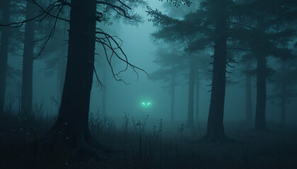 Misty forest with glowing eyes