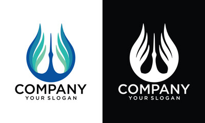 Creative water drop + letter f logo, oil icon, blue water letter f logo