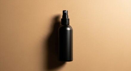 Minimalist Black Spray Bottle on Textured Beige Background