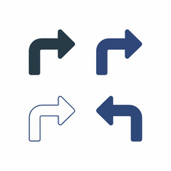 Directional Arrows Set Representing Navigation Turns Choices and Forward Movement with Different Styles and Colors on White Background