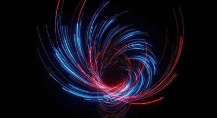 Abstract Light Swirl with Red and Blue Neon Colors on Black Background for Technology and Digital Art