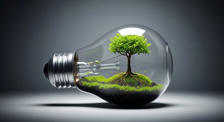 Eco-friendly Light Bulb Containing Small Green Tree and Soil for Environmental Sustainability